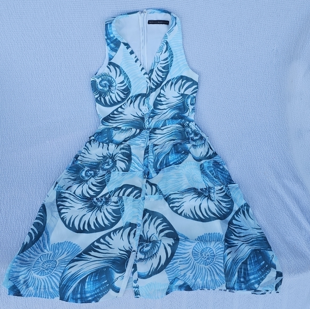 White House Black Market Seashell Sleeveless Midi Shirtdress size XS blue